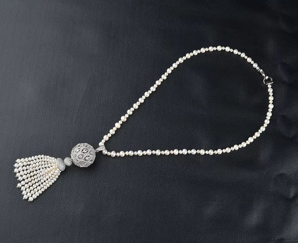 

White Freshwater Pearl Necklace Cubic Zirconia Micro Pave Plated Pendant