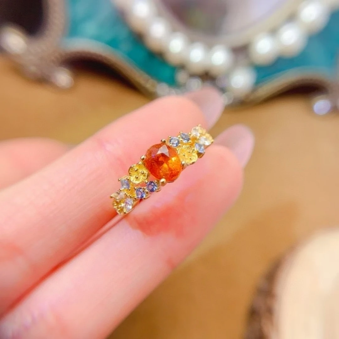 

KJJEAXCMY Natural Garnet Ring S925 Silver Inlaid Simple Women's High-End Jewelry The crystal is clean and has beautiful color