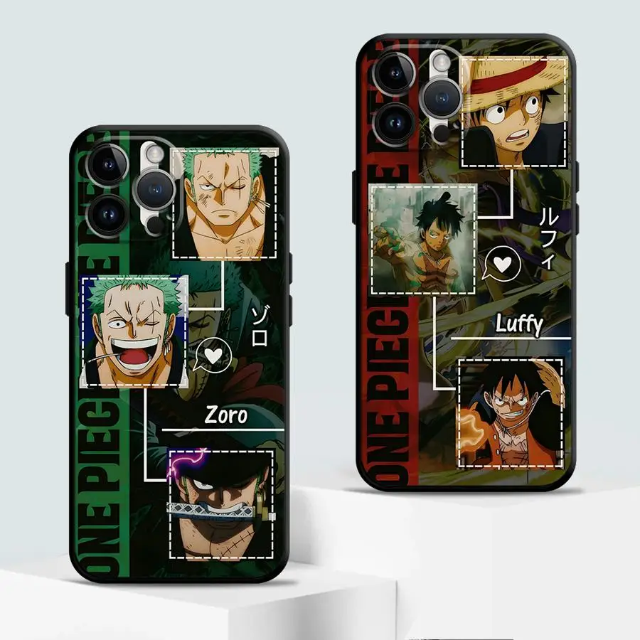 Funda para iPhone 7 8 13 12 11 17 Pro Max XS Max XR 17Air 15 16 14 Plus cubierta de teléfono suave negra de una pieza Luffy Zoro Art