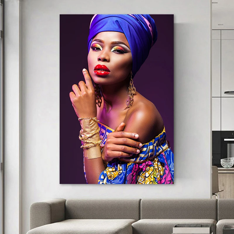 

African Women's Makeup Canvas Poster Printing Modern Figure Wall Art Pictures for Living Room Home Decoration Cuadros