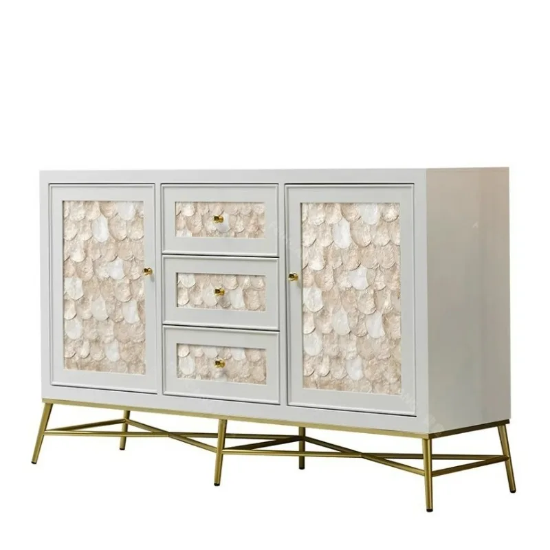 

American light luxury dining side cabinet tea cabinet modern simple natural shell three buckets two doors restaurant meal prepar