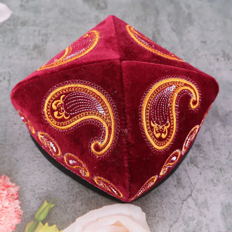 Freeshipping Muslim Caps For Men Square Dance Hat Manual Embroidered Printing National Cap Prayer Kufi Islamic Hijab National