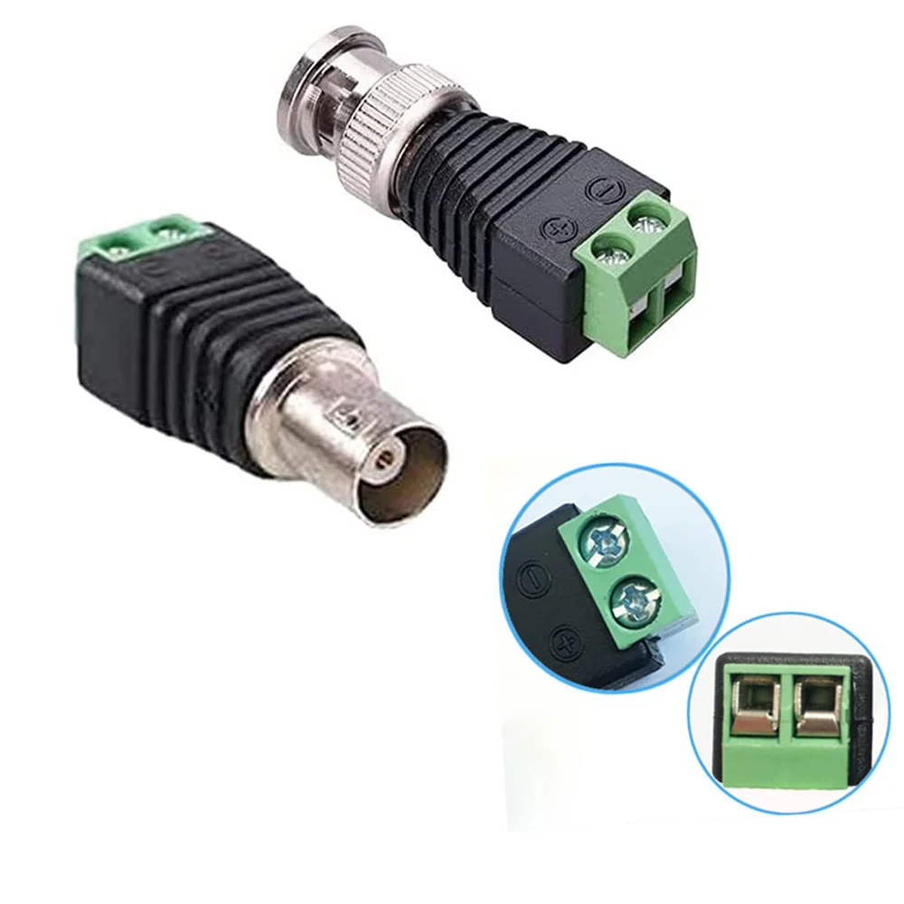 BNC Connector BNC Male Female Balun Adapter To 2 Screw Terminal Solerless Adapter For Video Transmit CAT5/6 To CCTV Camera