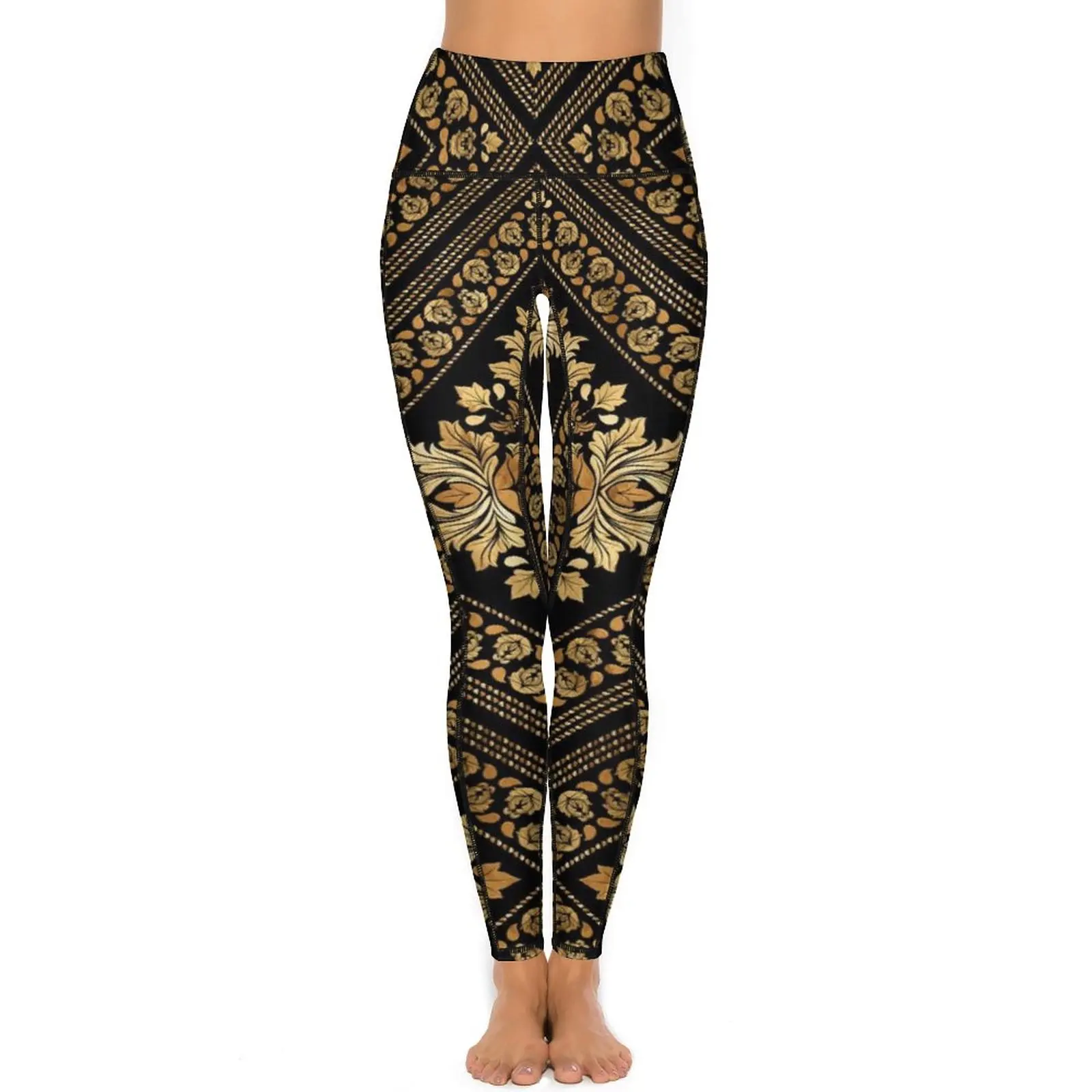 Gold Barock Leggings sexy orientalische Vintage Damast Push-up Yoga hosen Mode elastische Leggins Frauen benutzer definierte Sport Sport Strumpfhosen