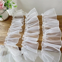 Tulle Mesh 3D Pleated Lace Fabric, Dolls Dress Collar, Frilled Ruffle Trim Ribbon, DIY Sewing Guipure Decor, White and Black