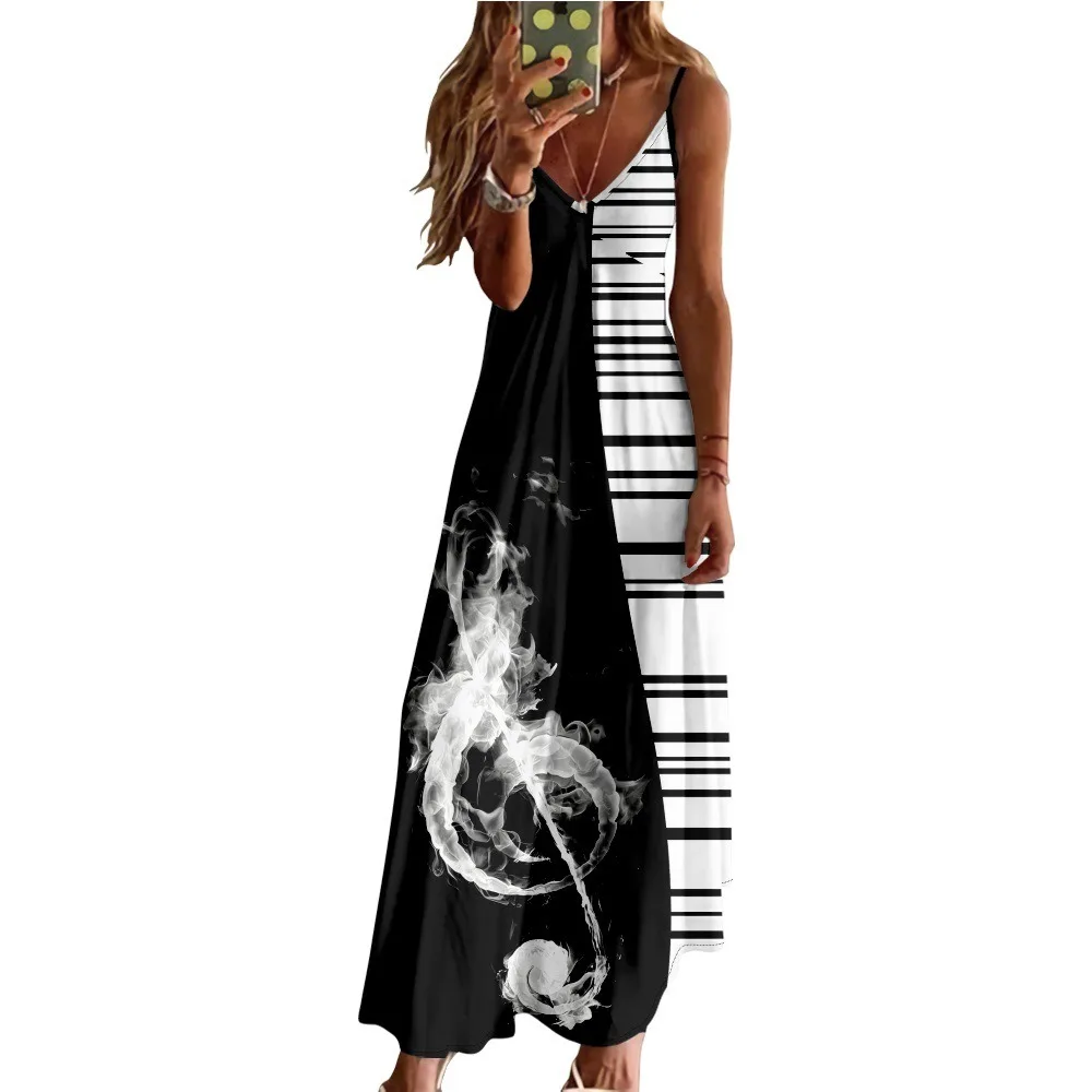 Elegant Robe Summer Sleeveless Music Note Print Dress Psychedelic Maxi Dress Luxury Party Vestido Evening Dresses Girl Dresses