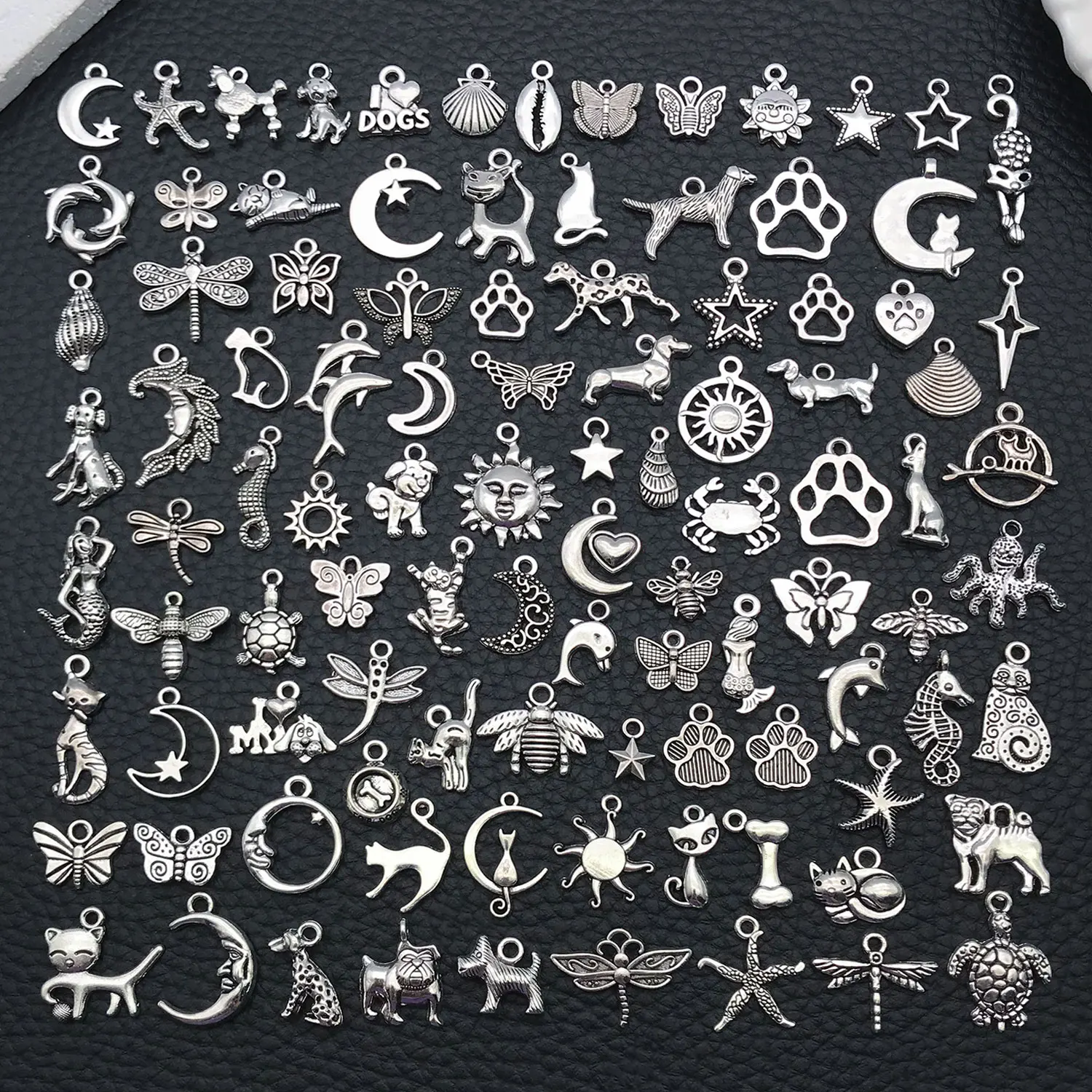 

100pcs Mixed Charms Series (Stars/Suns/Moons + Animals) - Perfect for Crafting Earrings, Bracelets & Necklaces.