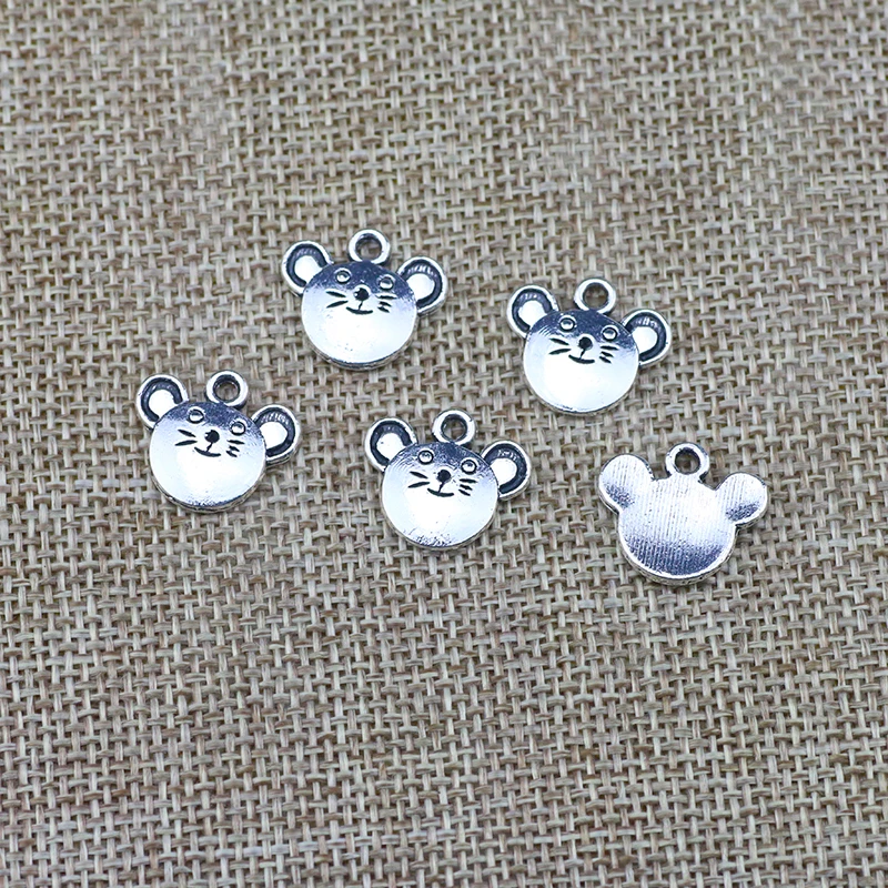 20 Pieces 15*16mm Antique Silver Color Cute Mouse Charms Pendant Accessory For DIY Jewelry Making