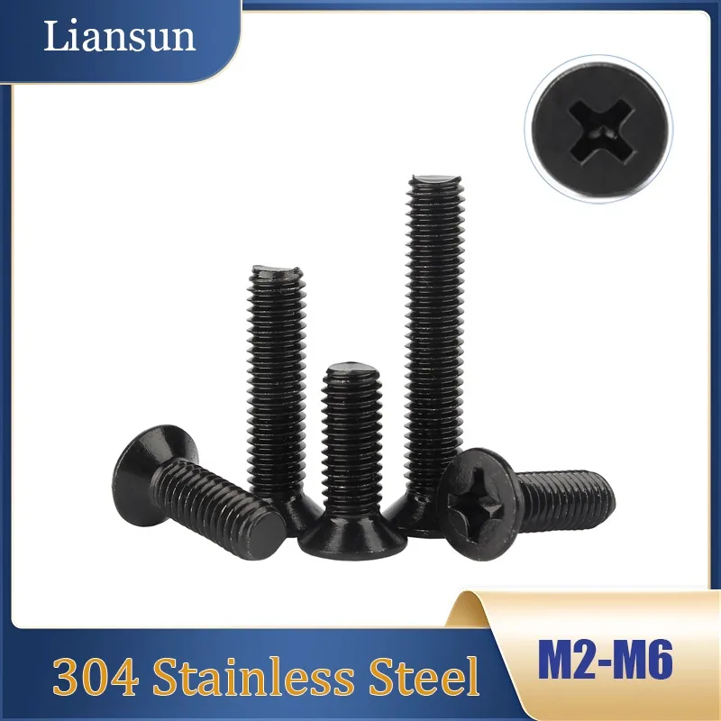 

5-50pcs Stainless Steel Cross Phillips Flat Countersunk Head Bolt Screw M2 M2.5 M3 M4 M5 M6 Black Screw for Electronic Products
