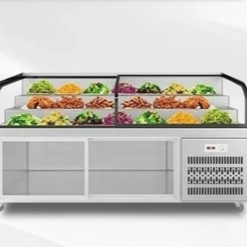 

Commercial refrigerated fruit fishing bending door display cabinet