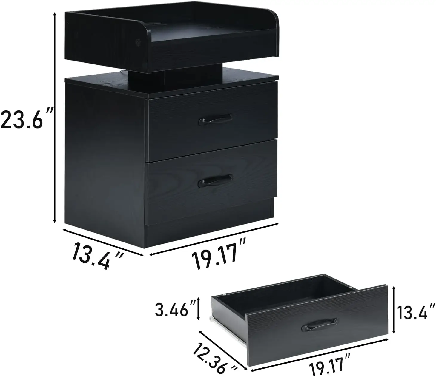 Nightstand Set of 2 with Charging Station, Black Night Stand with LED Lights