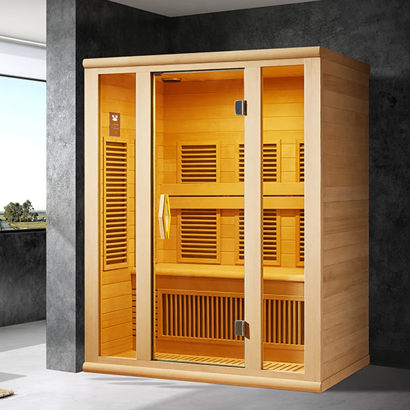 &c Modern Solid Wood Hemlock Infrared Sauna Cabin/Room with Computer Control Panel for Villa Use