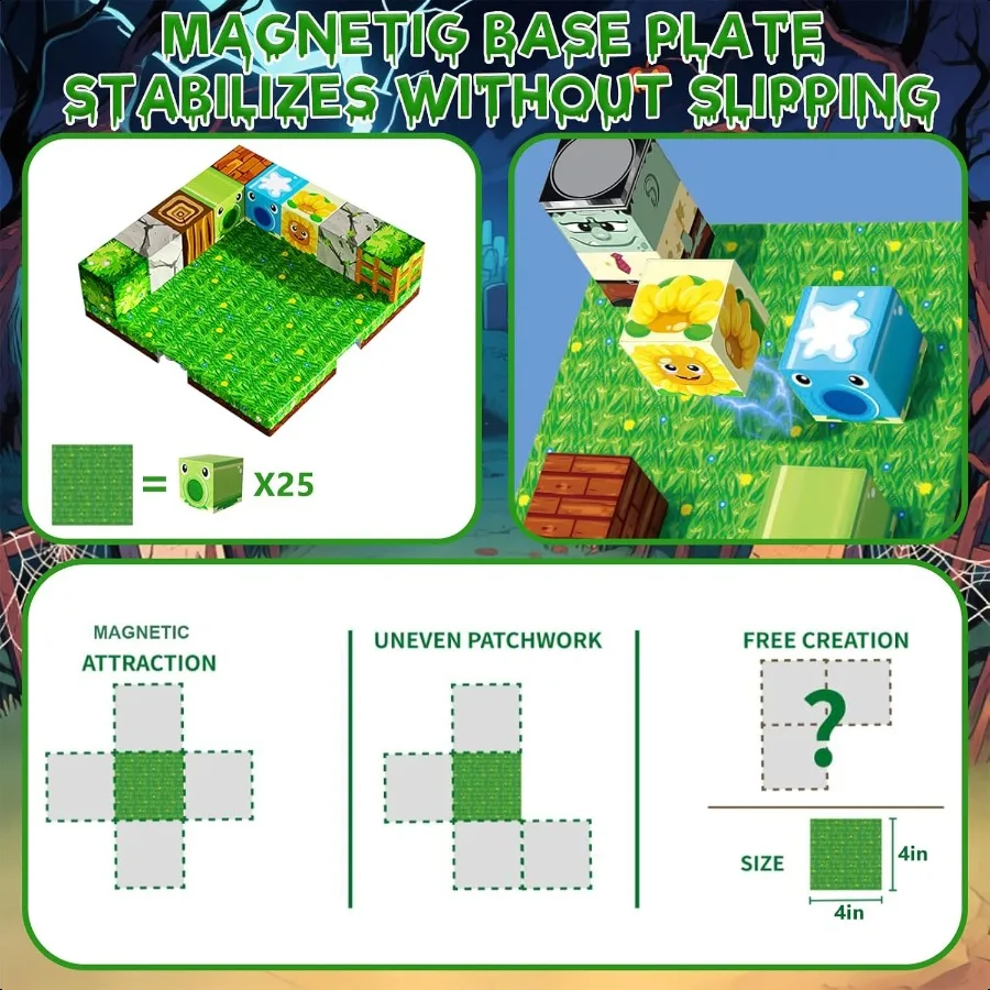 150 PCS 자기 블록 자기 빌딩 블록 큐브 4개의 확장 가능한 자석 베이스 플레이트 포함 Magne로 창의적인 애니메이션 세계 만들기