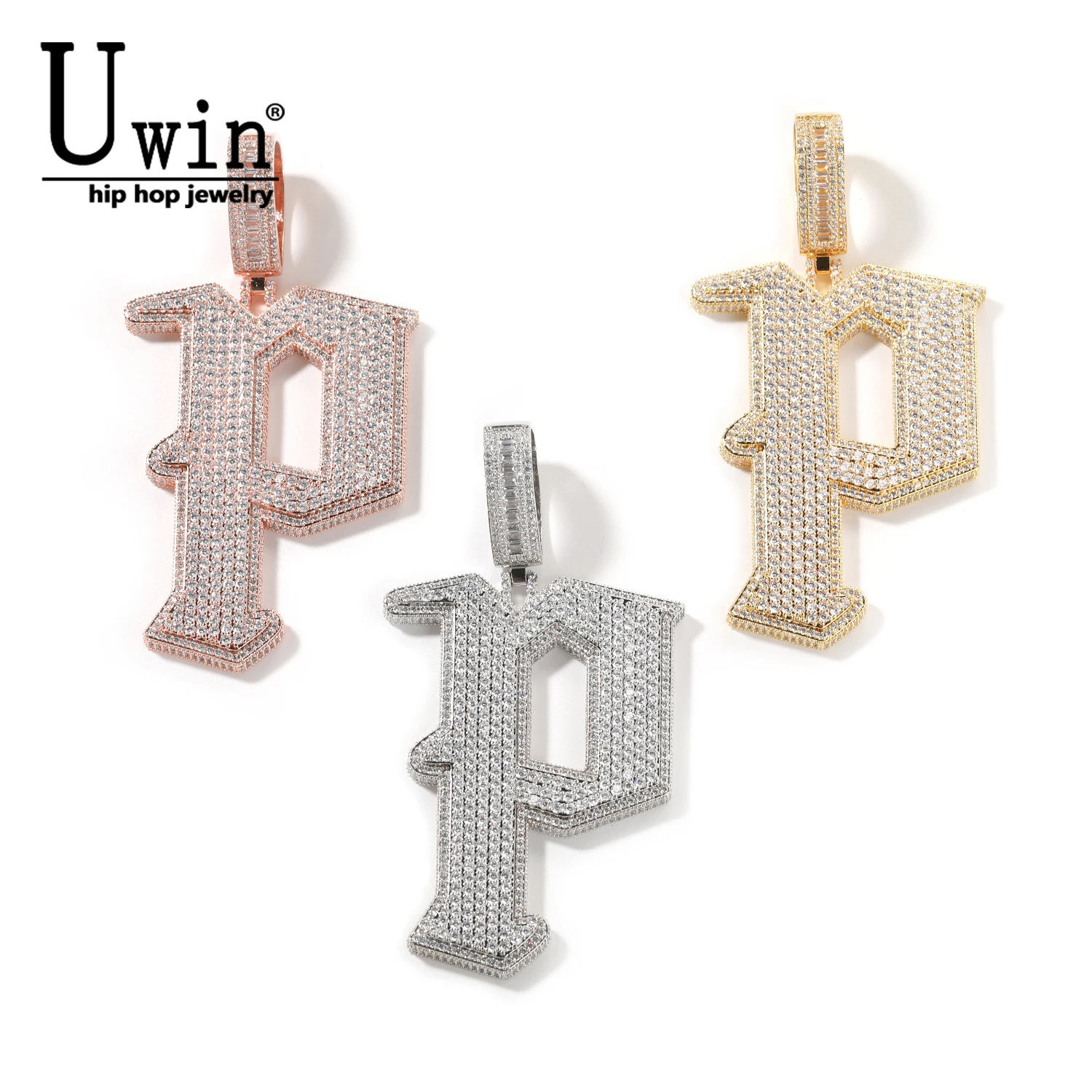 

Uwin Spiky Initial Letter P Micro Paved Out 5A кубический цирконий кулон-цепочка ожерелье хип-хоп ювелирные изделия для подарка на день рождения