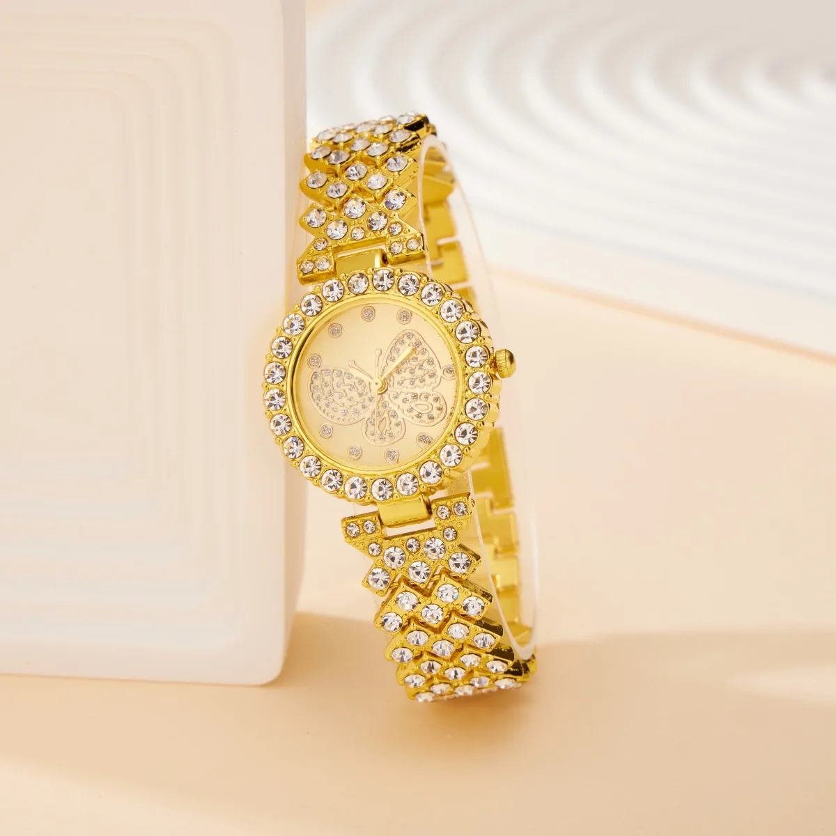 Women Butterfly Dial Watch Brand Design Female Clock Women Steel Bracelet Watch Quartz Luxury Fashion Set with Diamonds