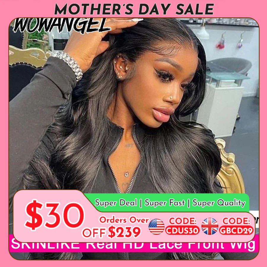 Wow Angel 250% dichtheid 13x6 HD Lace Front Pruiken Body Wave Melt Skins 13x4 HD Kant Volledige Frontale Pruik Menselijk Haar Pruiken Pre Geplukt