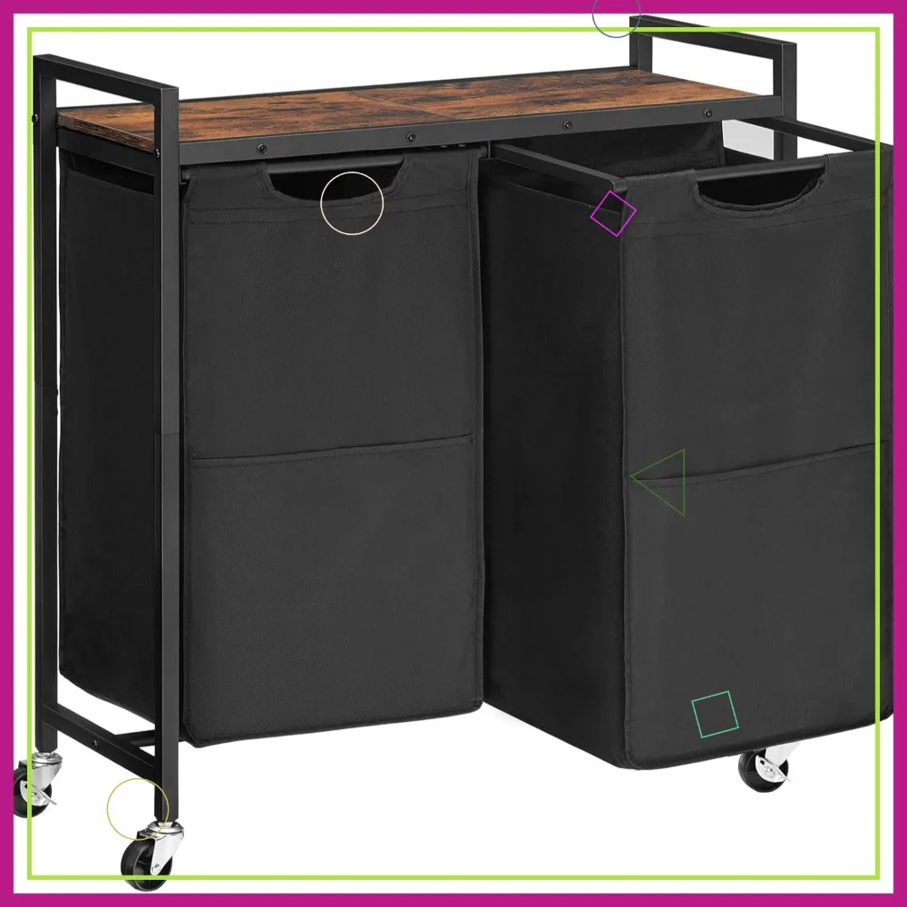 

2-Section Laundry Sorter with Wheels, 100L Capacity Rolling Hamper, Removable Fabric Bags for Home Organization