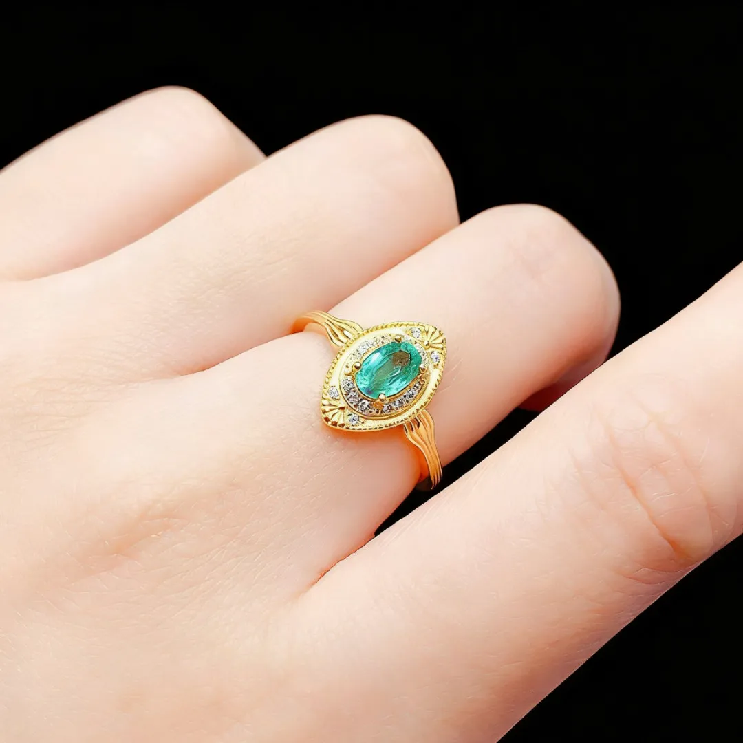 Vintage Emerald Silver Ring for Girl 0.6ct 4mm*6mm Natural Emerald Ring for Daily Wear 925 Silver Emerald Jewelry for Woman Girl