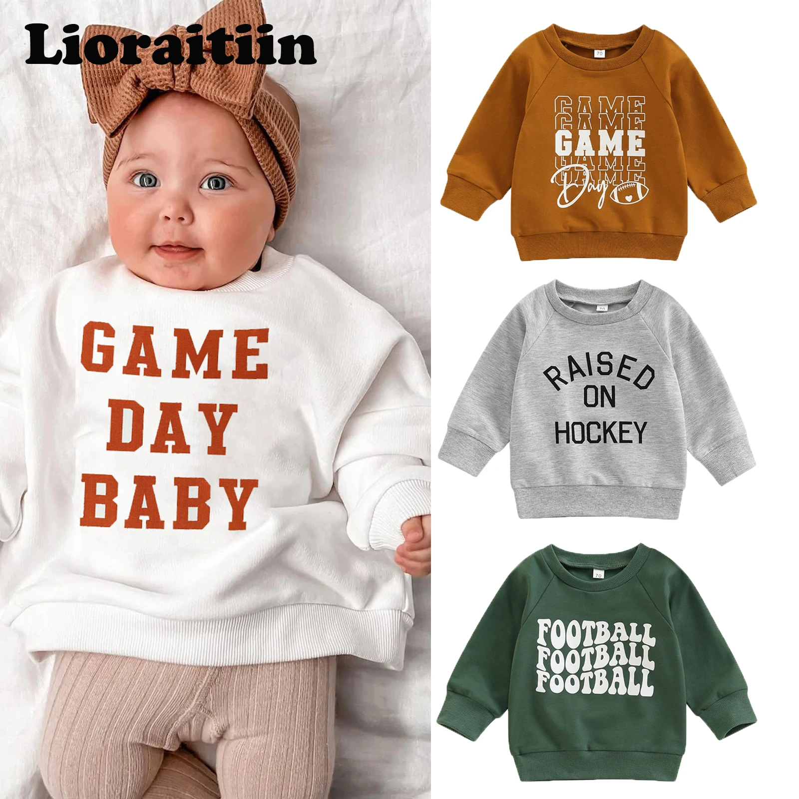 2022-08-27 Lioraitiin 0-3Years Infant Baby Boy Girl Casual Pullovers Long Sleeve Round Neck Letter Print Ribbed Cuffs Sweatshirt