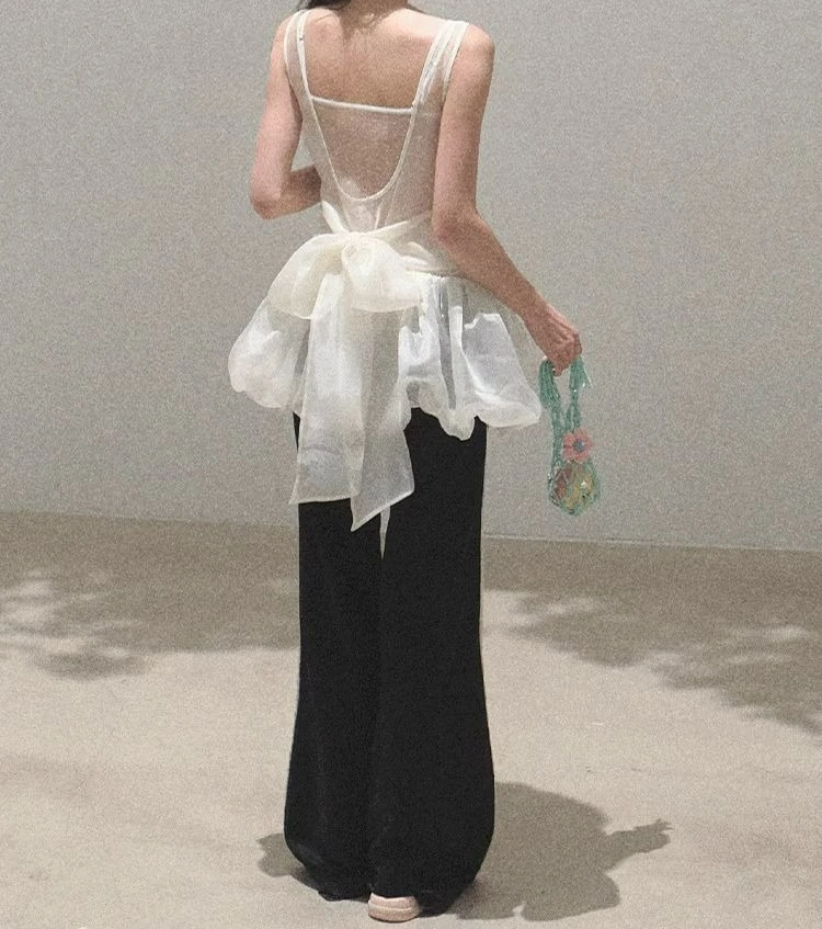 2026 Summer Mesh Stitching Sweet Wind Bow Design Skirt Swing Suspender Dress Women