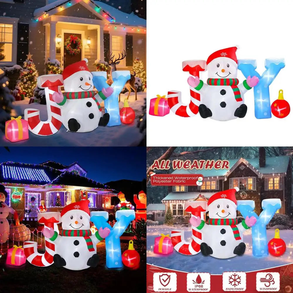 

Надувное рождественское уличное украшение со светодиодной подсветкой и высотой 7,54 фута, радостный снеговик для праздничного газона и сада