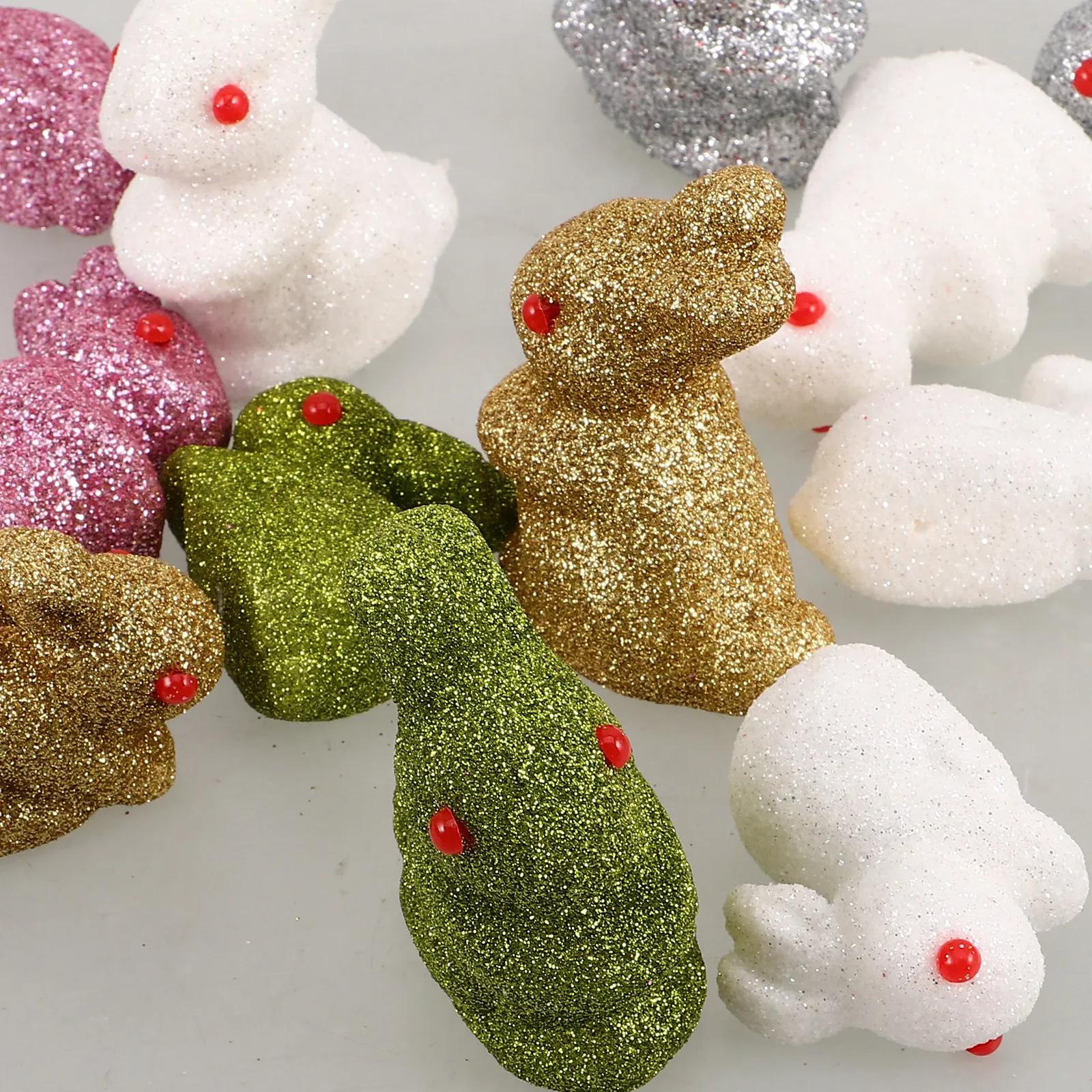 12Pcs Easter Rabbit Tabletop Decoration Glitter Bunny Miniature Statue Festive Spring Party Centerpiece Easter Home Decor