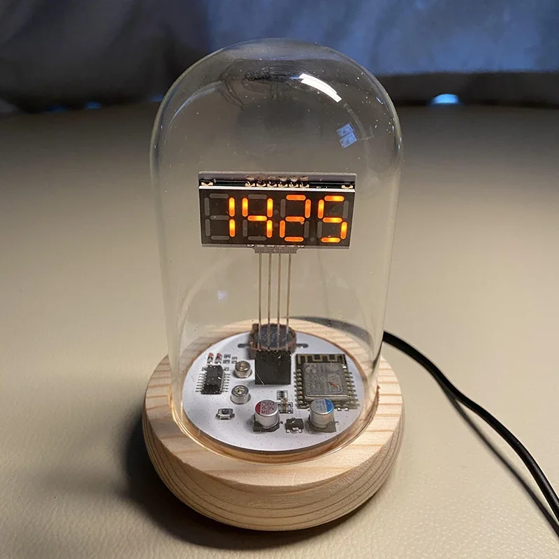 New Modern Retro LED Clock Digital  Night Light Desktop USB Creative Clock Technology Decorative Glass Cover Handmade