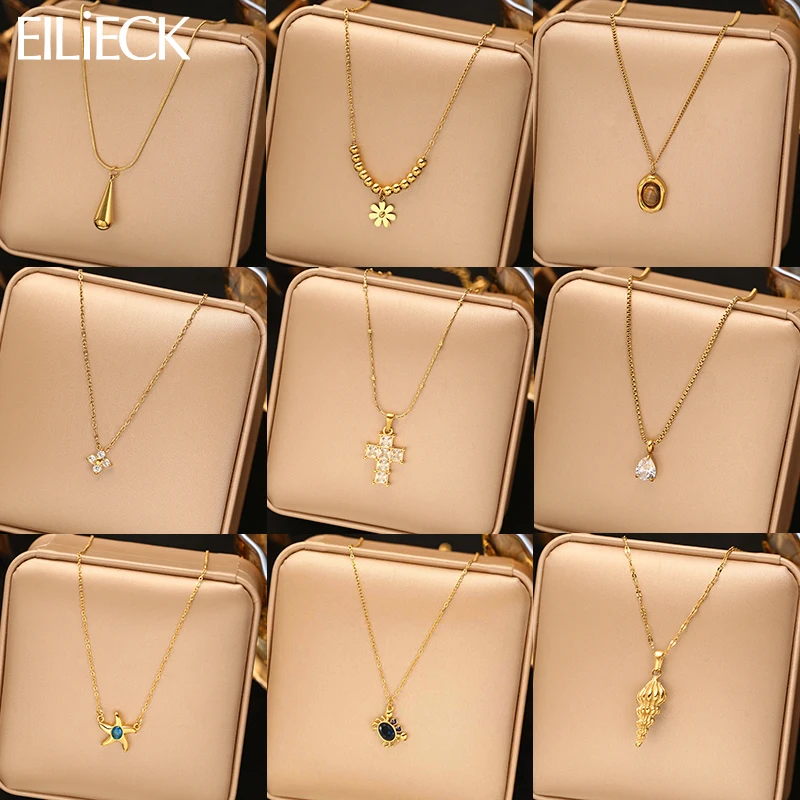 EILIECK 316L Stainless Steel Elegant Minimalist Pendant Necklace For Women Trendy Neck Chain Waterproof  Vacation Jewelry Gift