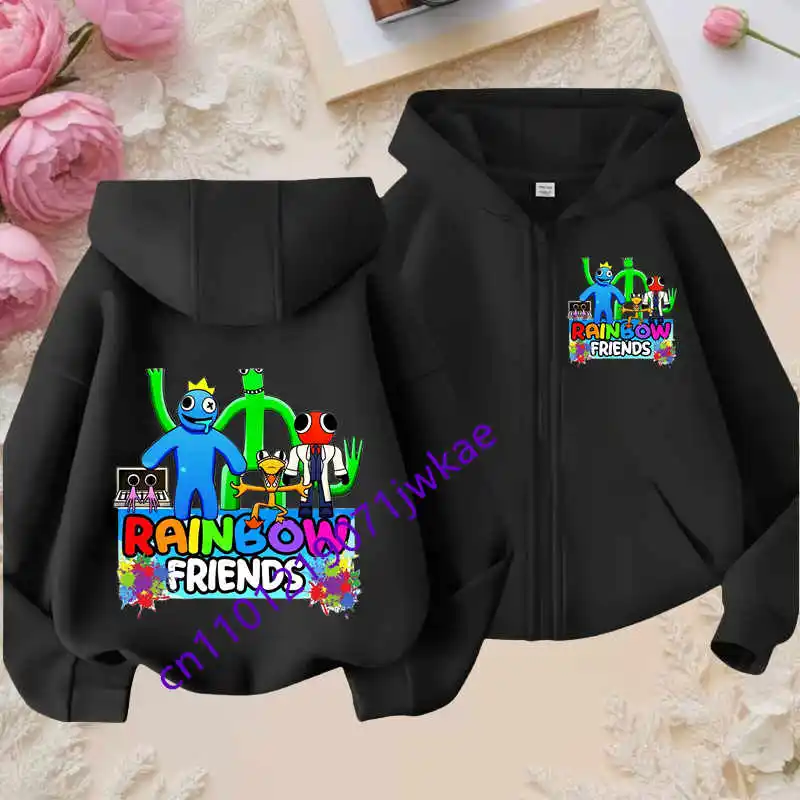 Rainbow Friends-Sudadera deportiva de dibujos animados para niños, diseño completo de encanto, otoño e invierno, resistente al viento, de alta calidad, con capucha de manga larga y cremallera