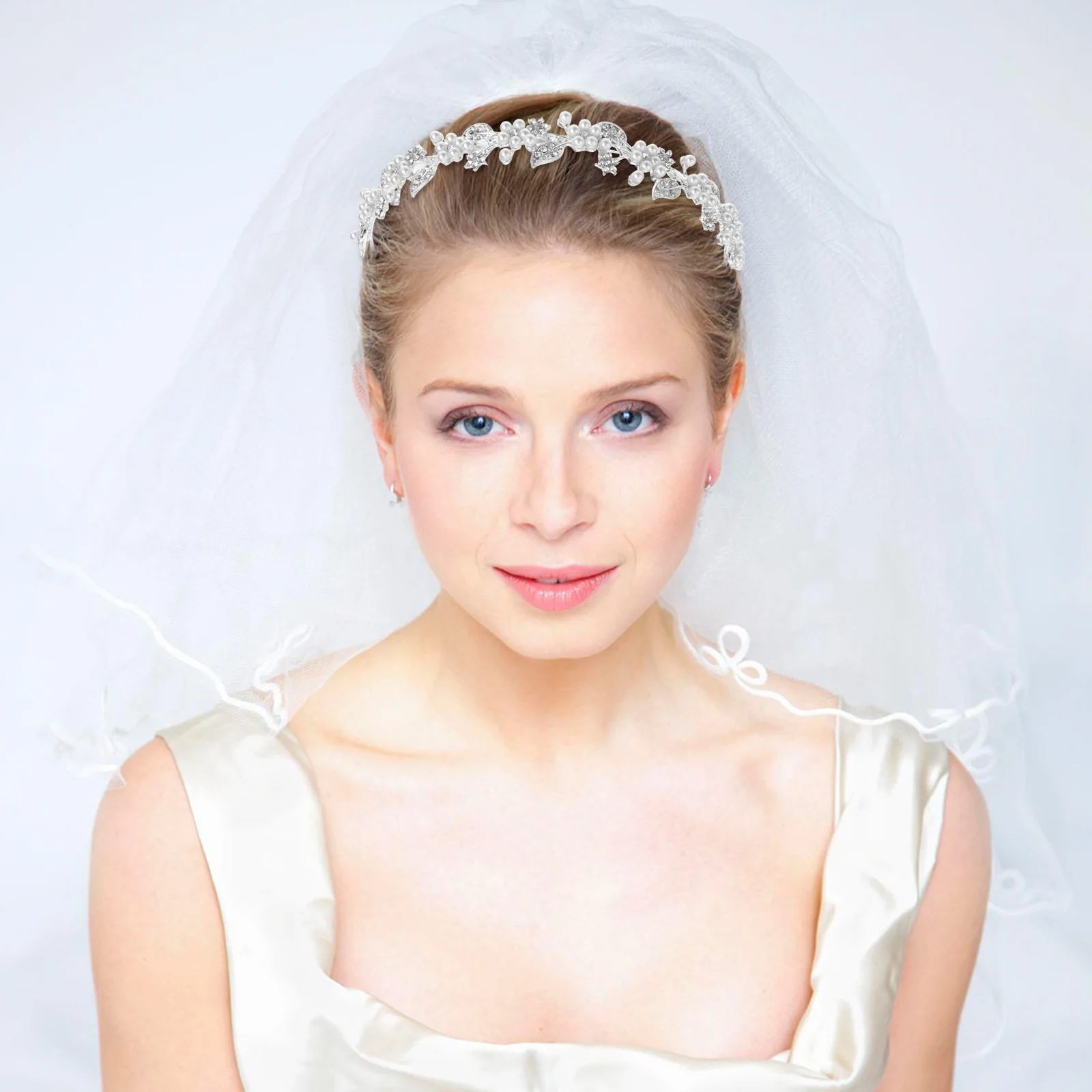 Water Rhinestone Hairband Silver 14.5*13Cm Alloy Pearl Bridal Tiara For Wedding Hairstyle Accessory Bridal Hair