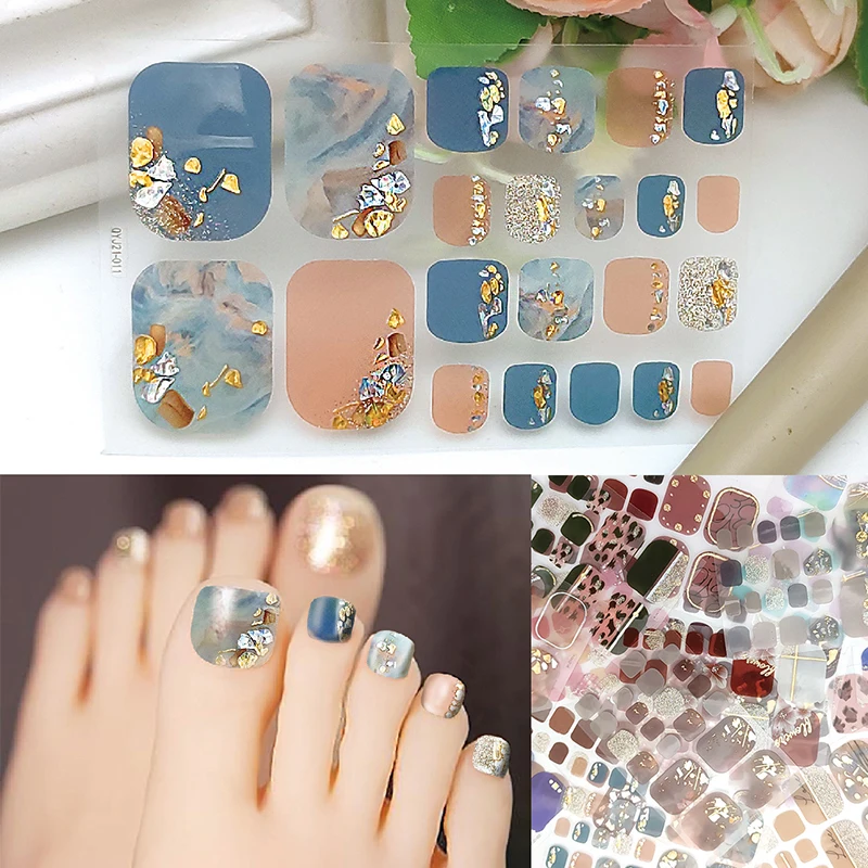 

22 Tips Toe Nail Wraps Full Cover Nails Sticker Art Decorations Manicure Nail Vinyls Adhesive Nails Deco For Women Girls DIY