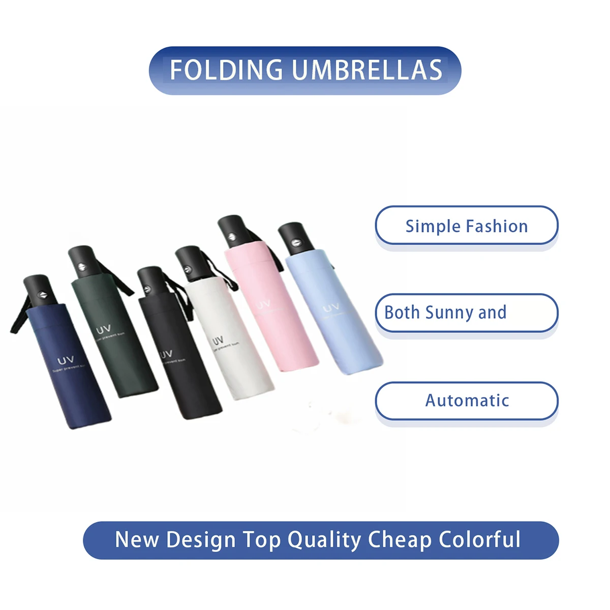 High Quality 8-Rib Automatic Umbrella One-Touch Open/Close Compact Foldable Design Navy & Black for Men & Women Business Use