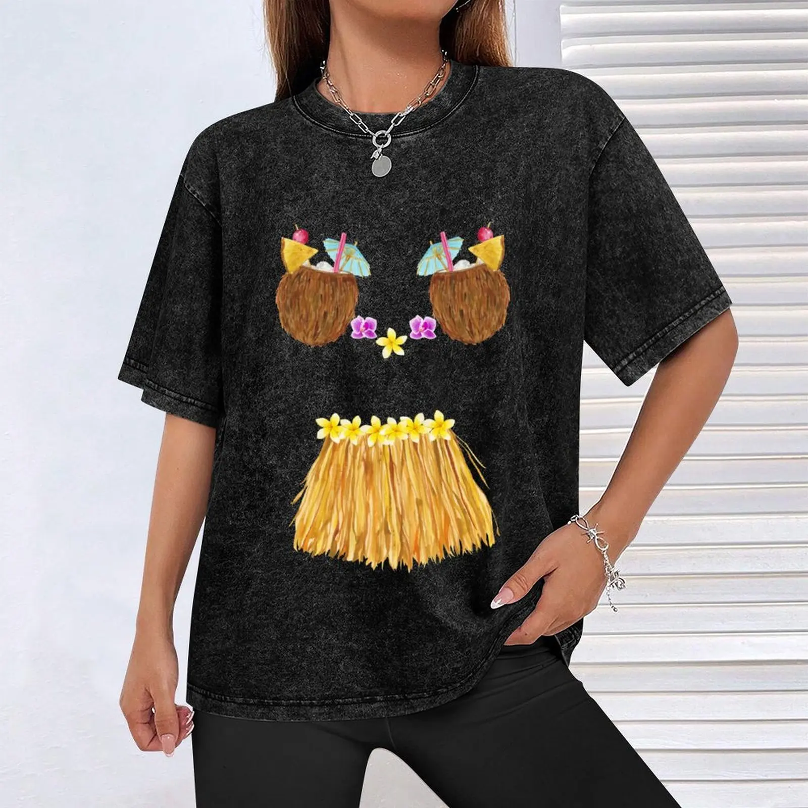 Tiki Party Coconut Bra Lei Flowers Funny Coconut T-Shirt graphics sweat Blouse shirts men