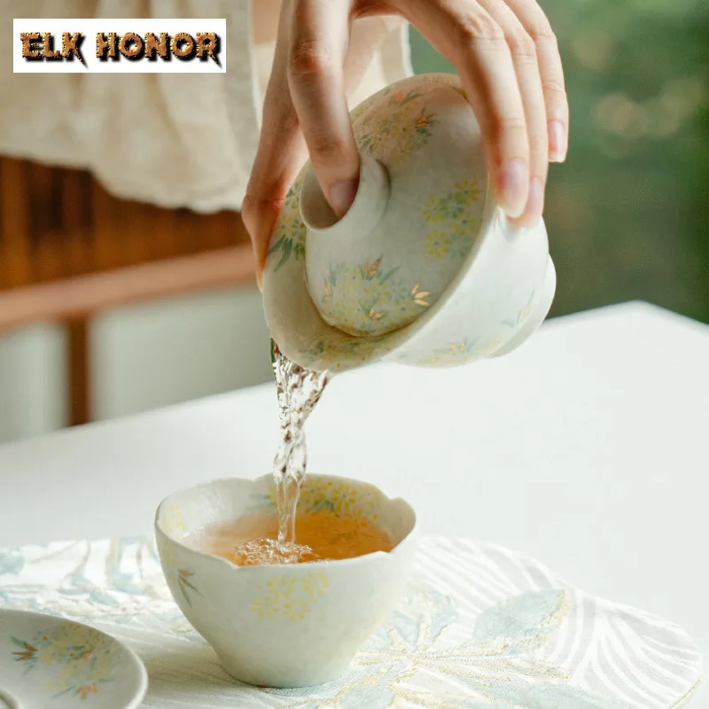 145ml Hand-painted Small Daisy Three-talented Gaiwan Luxury Tea Tureen Tea Bowl With Lid Kit Tea Maker Cover Bowl Teaset Gift