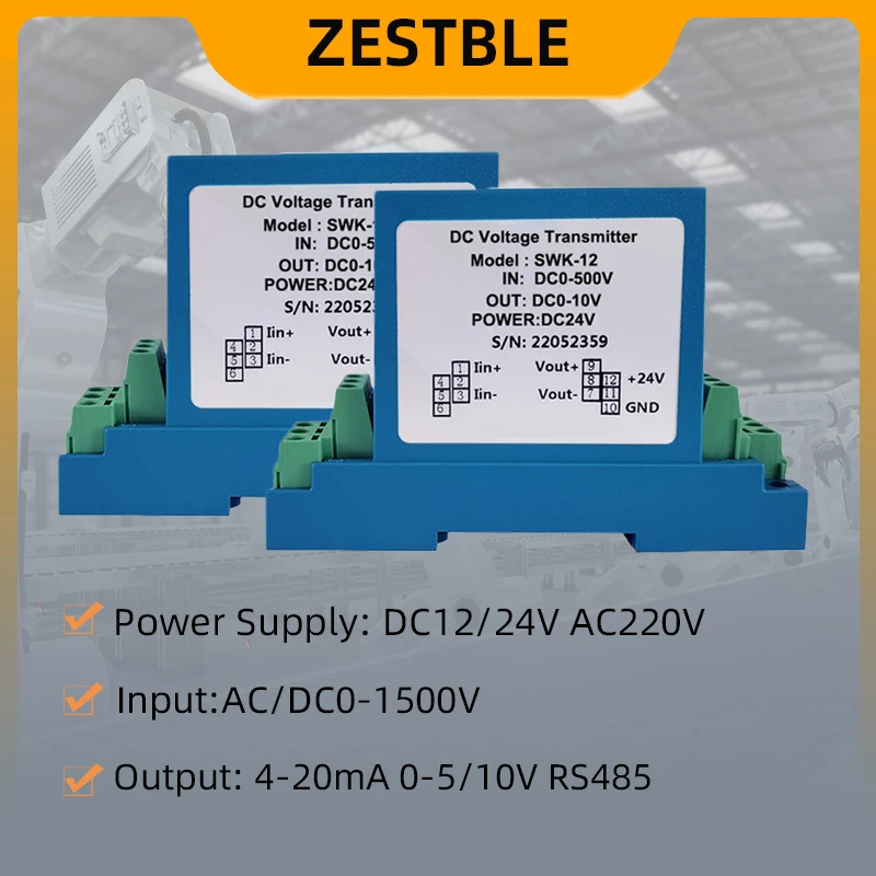 Voltage Sensor ZA-K12 AC 5V/10V/50V/100V/200V/500V Transducer 4-20mA 5V 10V Output DC24V Power Supply Voltage Sensor