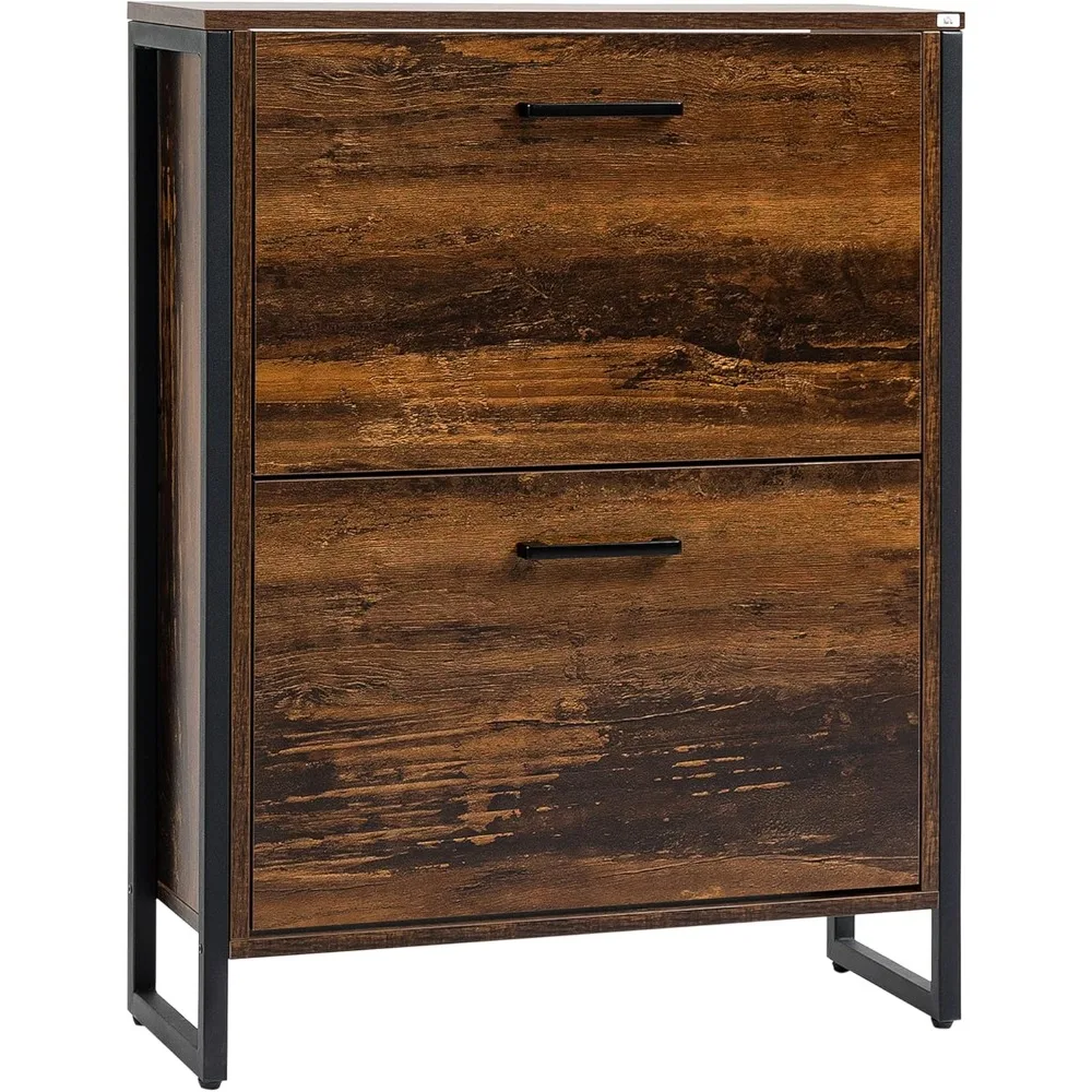 

Industrial Shoe Cabinet with 2 Flip Drawers, Freestanding Shoe Storage Cabinet for 12 Pairs, Narrow Slim Shoe Rack for Entryway
