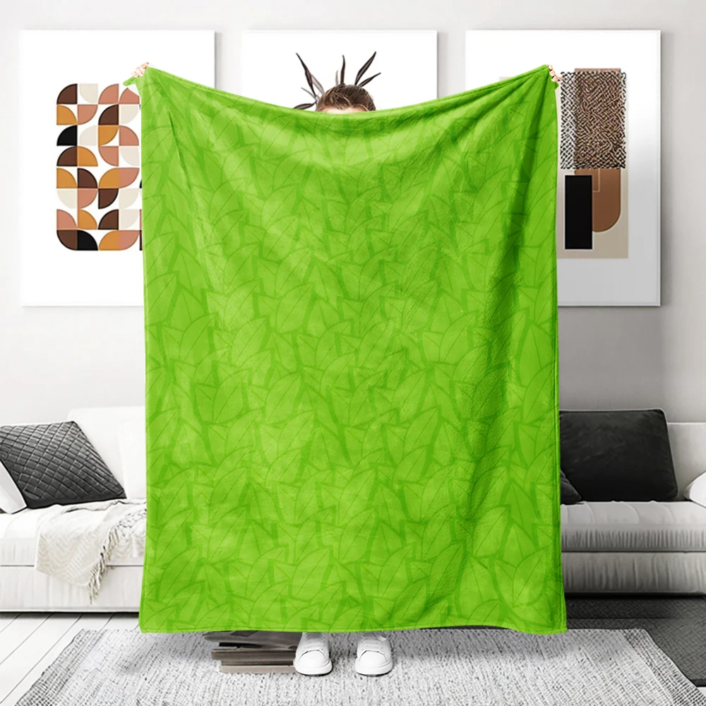 Green Leaves Dense Flannel Blanket Perfect For Sofa Office Bed Travel Sleep Read Relax Camping Four Season Use