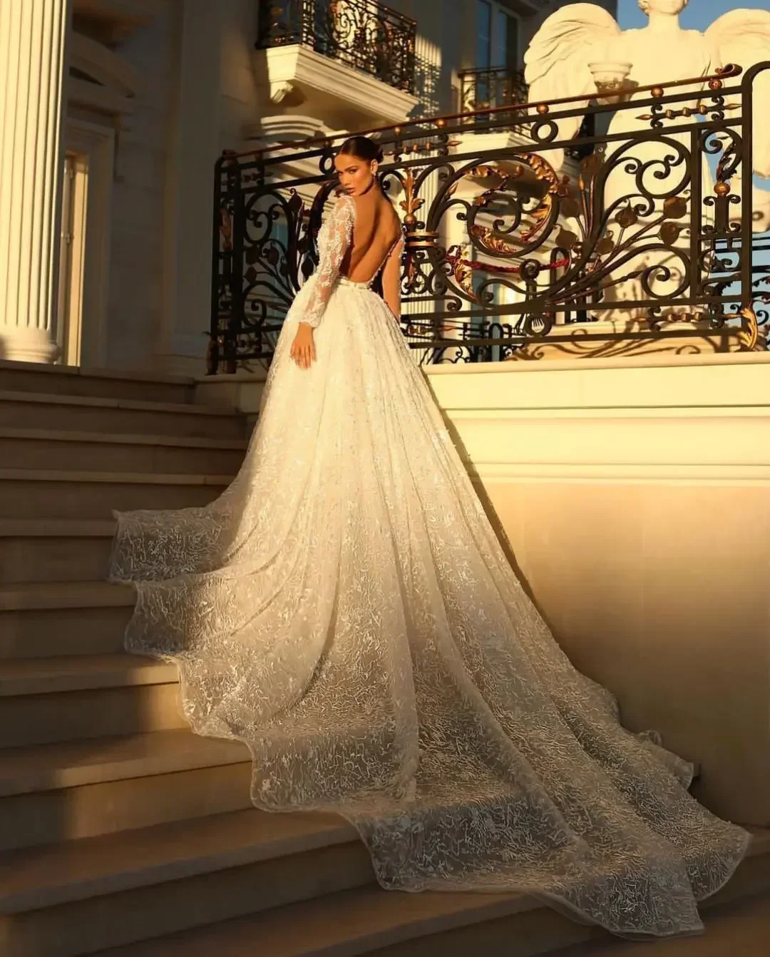 Customzied Detachable Gorgeous Long Sleeves Wedding Dress For Women Sequins Appliques Bridal Gown O-Neck Bridal Vestido De Novia