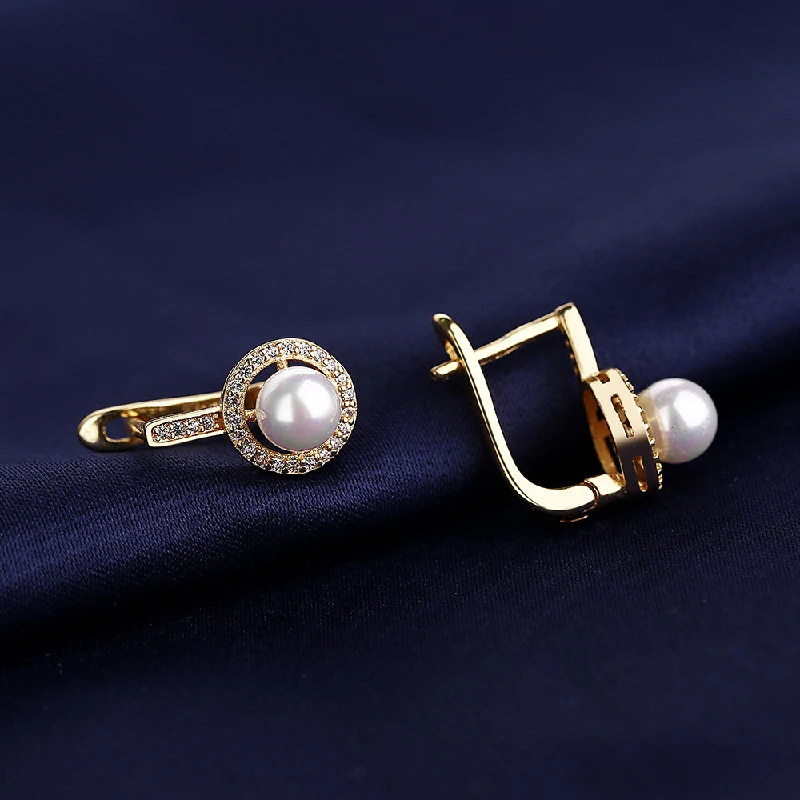 New Trendy Pearl Earrings with Zircon Gemstone 925 Silver Jewelry Accessories Korean Style Drop Earrings for Women Wedding Party