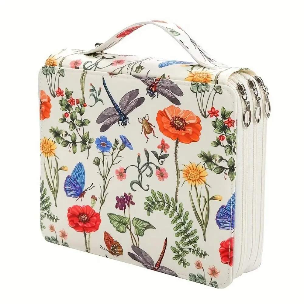 Small Flower Pattern Colored Pencil Pouch Large Capacity Fabric Student Pen Bag 120 Slots Zipper Drawing Brush Pencil Bag