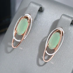 Wbmqda Trendy Double Oval Light Green Zircon Women's Earrings 585 Gold Silver Mix Color Personalized Modern Jewelry Accessories