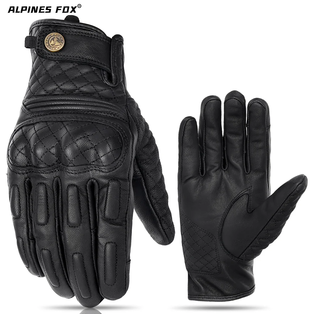 Leather Point Vintage Cafe Racer Motorcycle Gloves – Summer, Brown, Ventilated With Protectors, Men's