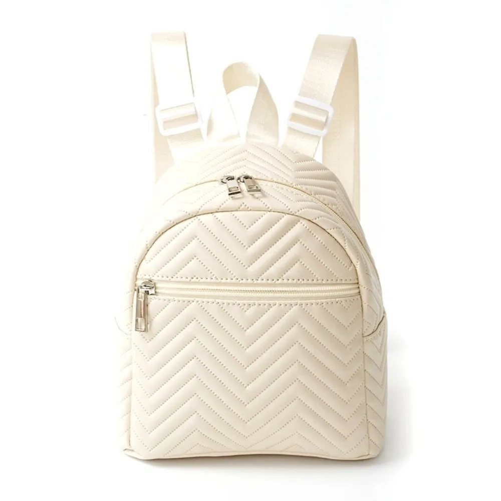 

Fashion Korean Style Triangular Stripes Backpack Elegant Solid Color PU Leather Bag Square Zipper Mini Bag Gift