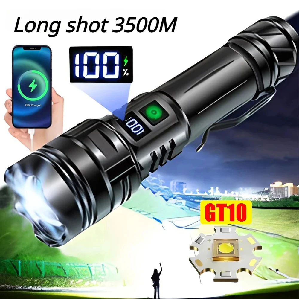 Portable High-power Flashlight LED Tactical Flashlight Type-C USB Rechargeable Zoom Flashlight Outdoor Bright Emergency Light