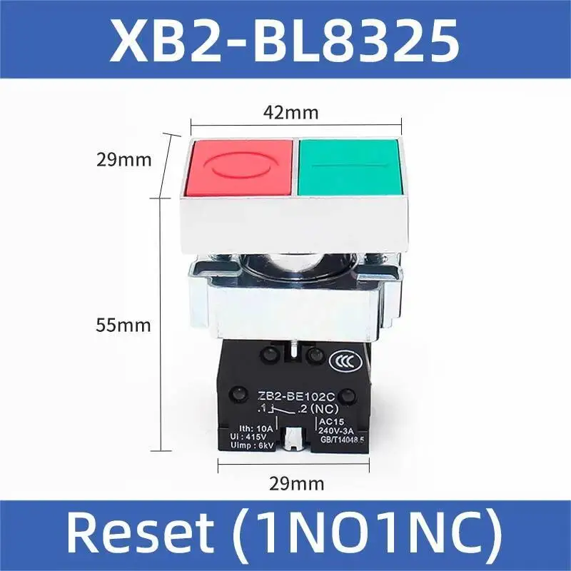 مواقف مزدوجة مفتاح بـزر دفع XB2-BL8325 BL8425 BW8465 شقة/عالية رئيس إعادة تعيين لحظة اثنين مفتاح الاتصال الفضي