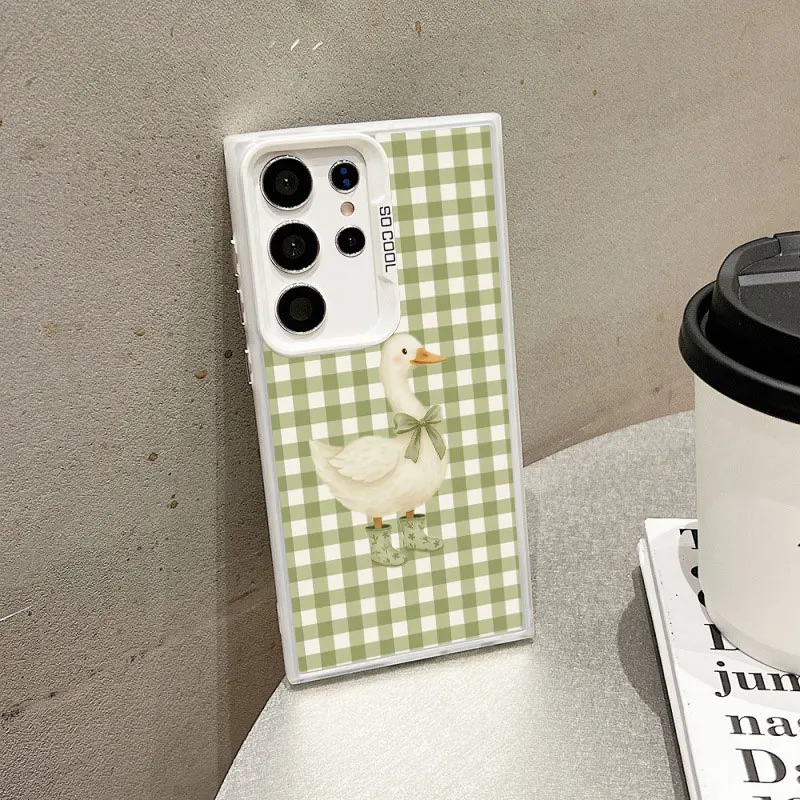 

For Samsung Galaxy S24 S23 Ultra Plus FE S25 S22 Ultra Plus S21 FE Laser Phone Case Blue And White Plaid Rabbit Giraffe Covers