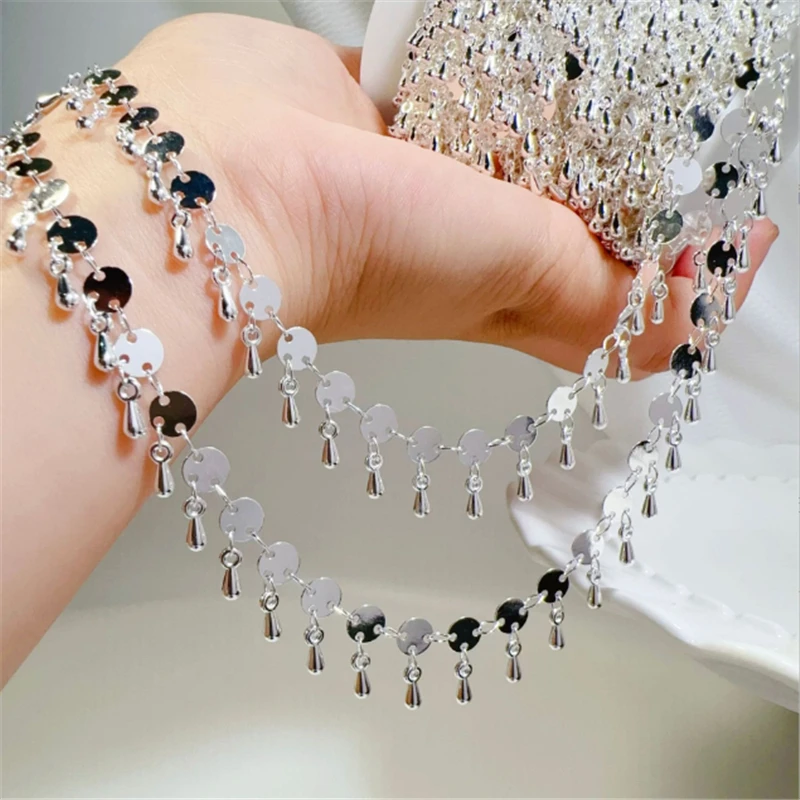 10 Meters/Lot New Retro Round Sequins Waterdrop Link Chains for DIY Necklace Garment Tassel Chain Jewelry Findings Accessories
