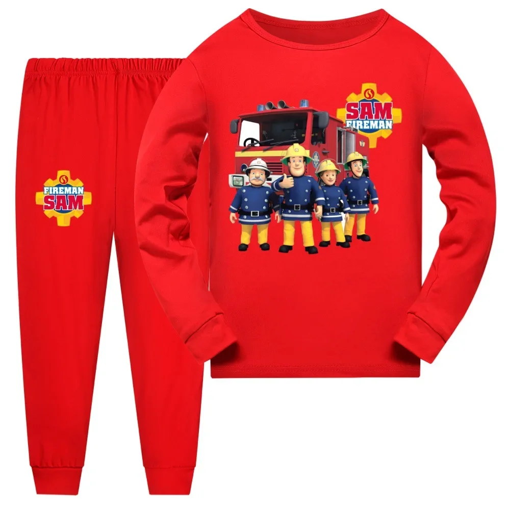 Anime Fireman Sam Clothes Kids Fire Fighter Pajama Sets Baby Girls Sleepwear Toddler Boys Nightwear Children Long Sleeve Pijamas