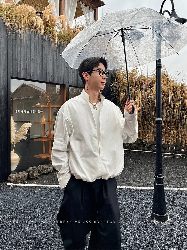 

Мужская модная рубашка в стиле ретро с длинным рукавом, имитация двухслойности, свободный крой, из полиэстера, осенняя коллекция