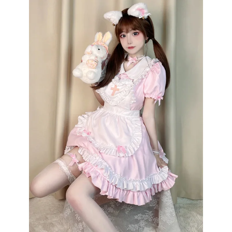 Disfraz de sirvienta japonesa de Anime, uniforme de enfermera Lolita para niña, fiesta de Halloween, vestido de princesa encantador, vestido de sirvienta Sexy de talla grande para mujer